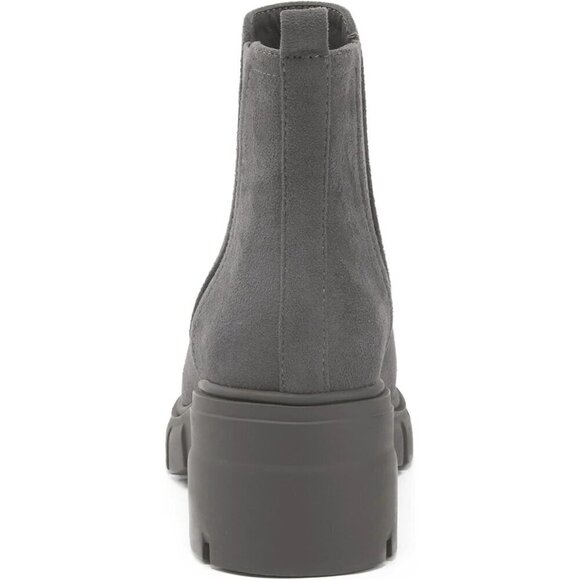 REDTOP Women's Elastic Chelsea Boots Grey Suede  Faux Suede Block Heel Booties - Picture 7 of 7